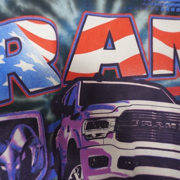 Ram Mens Blue White Multicolor Tie Dye Short Sleeve Graphic Shirt Size Medium - Picture 3 of 7